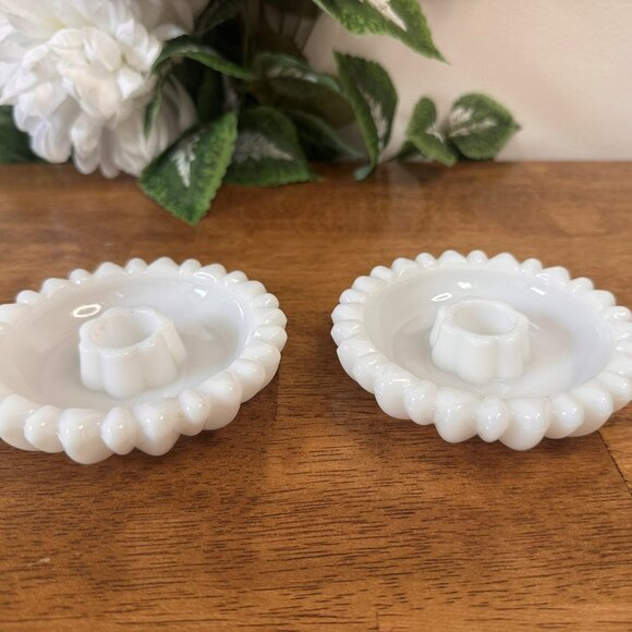 Vintage Hazel Atlas Daisy Glass Candle Holders Pressed Glass Floral Pair Wedding - Picture 1 of 7